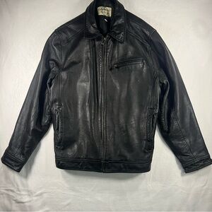Boston Harbor Men's Black Leather Full Zip Jacket, Size Xl